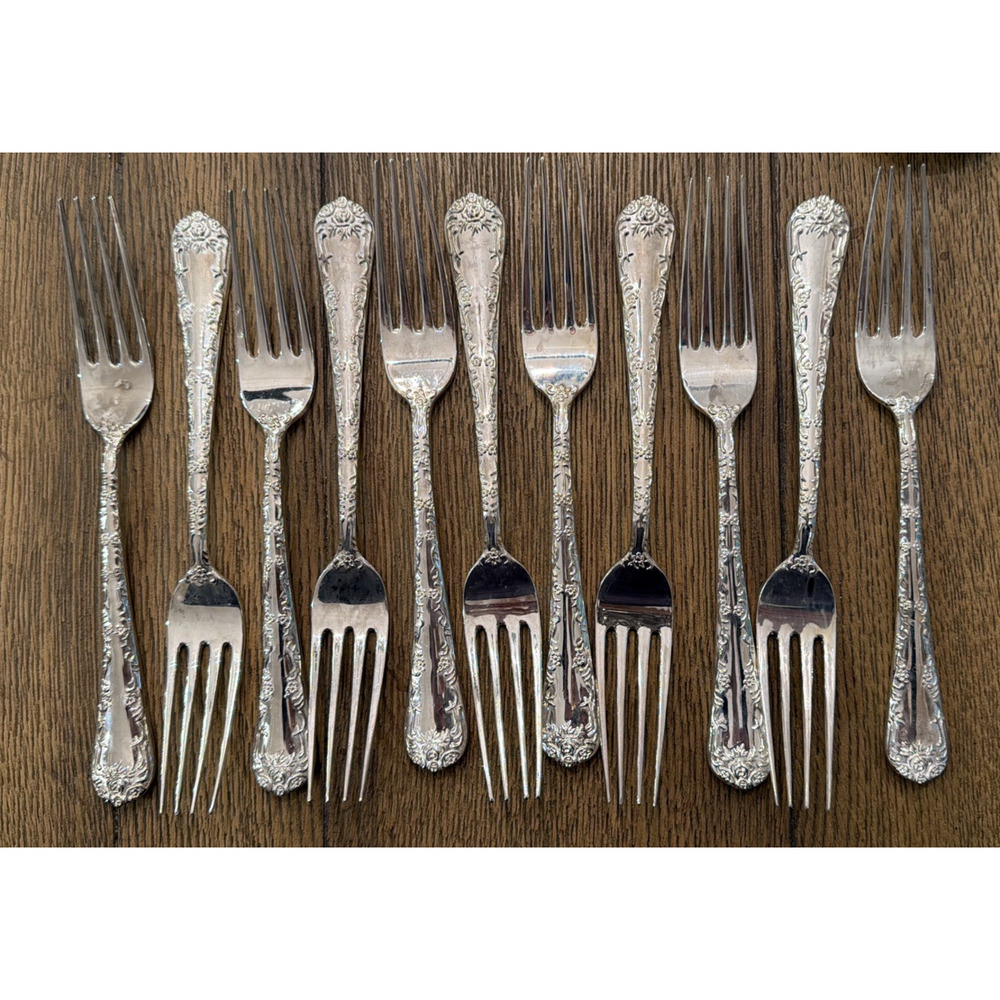 Wm Rogers & Son “Enchanted Rose” Silverplate Dinner Forks - Set of 12